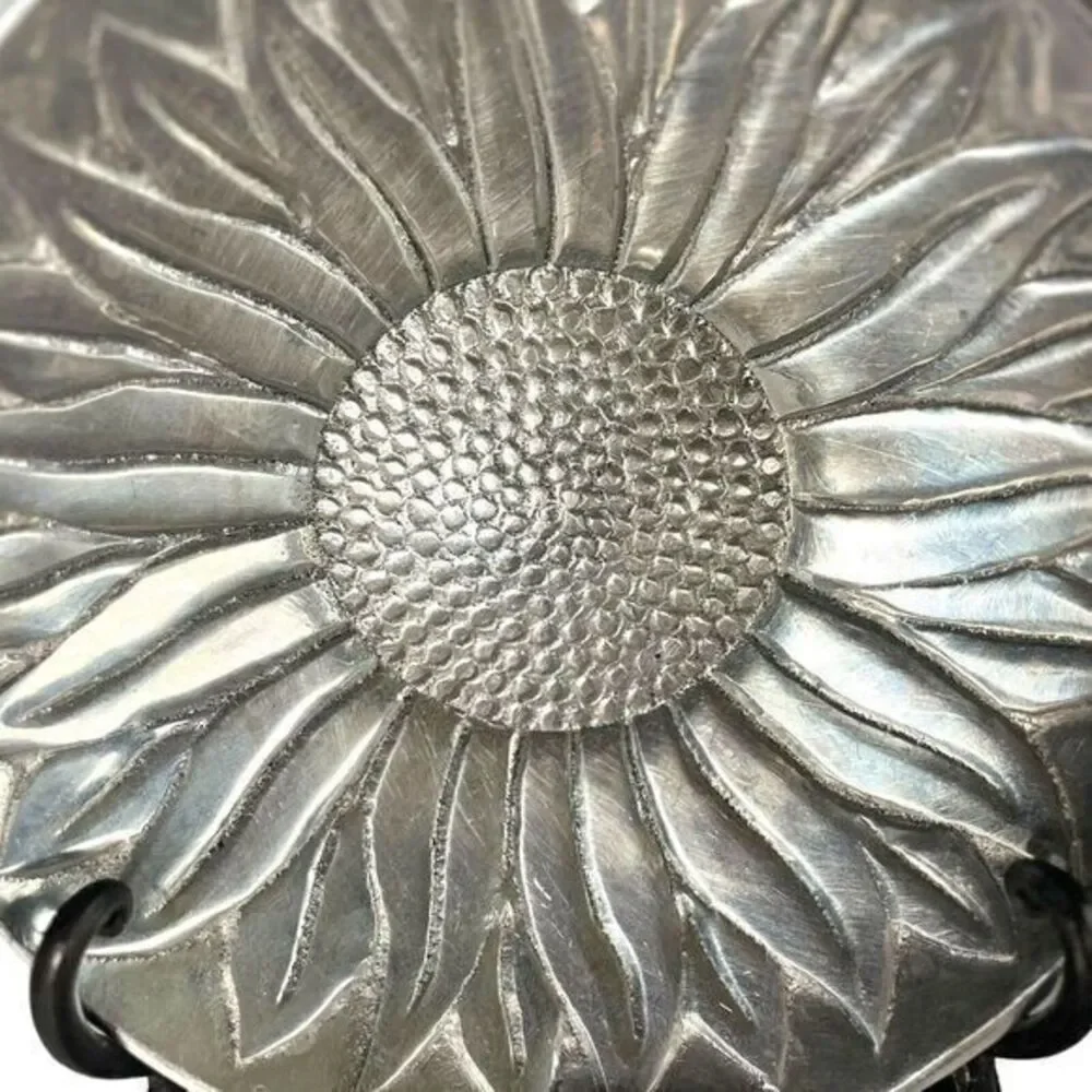 R.H. Macy & Co. Pewter Vintage Flower Bowl Sunflower‎ Made in India Set Of 4